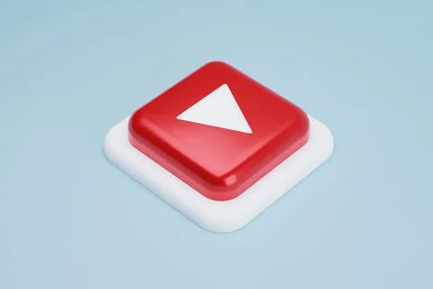 Red play button on white base, pastel background, digital media Stock Illustration