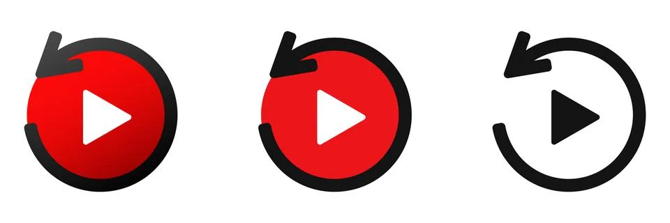 Red play rewind button icon. Play button logo in red. Stock Illustration
