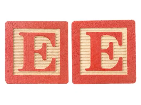 Red playing cubes with alphabet e Stock Photos