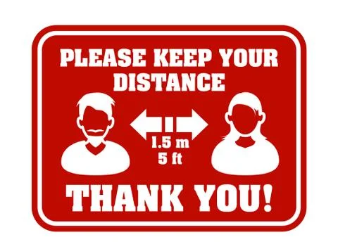 Red PLEASE KEEP YOUR DISTANCE sign vector illustration Stock-Illustration