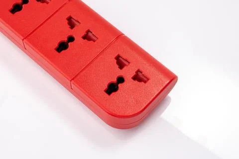 Red plug socket, electric socket isolated on white background Stock Photos