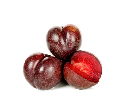 Red plum fruit isolated on the white background Stock Photos