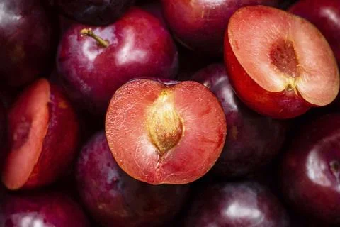 Red plum patterned background summer wallpaper Stock Photos