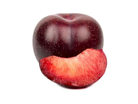 Red plum with slice Stock Photos