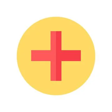 Red Plus On Yellow Background Icon Stock Illustration
