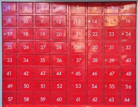Red PO Boxes Post office service, Thailand. Stock Photos