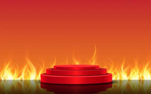 Red podium with flame background Stock Illustration