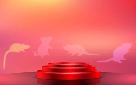 Red podium with rats background in the red room Stock Illustration
