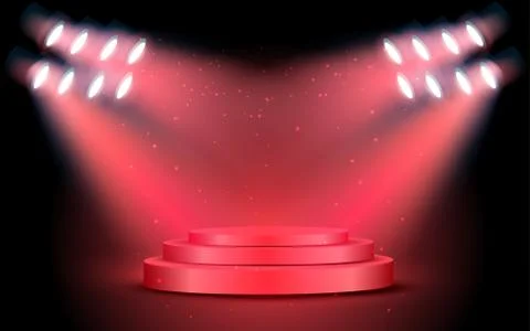 Red podium with spotlight on in the studio room Stock Illustration
