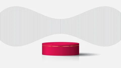Red podium on white floor with grey stripped background, empty product disp.. Stock Illustration