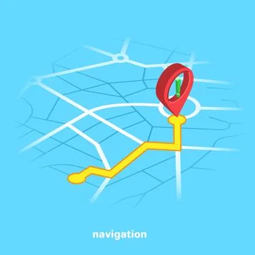 Red pointer on a blue city map, isometric image 스톡 일러스트