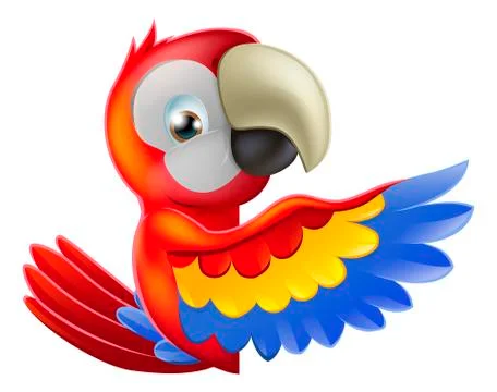 Red pointing cartoon parrot Stock Illustration