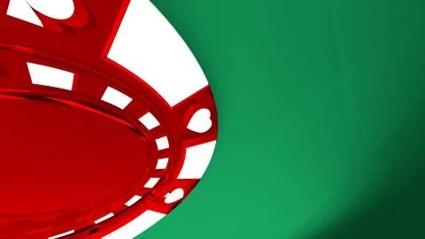 Red poker chip on a green table 3d render Illustrazione stock