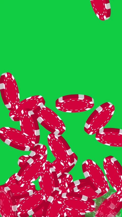 Red Poker Chips Bouncing and Falling on Green Background Stock Footage 339527697