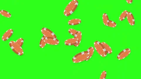 Red Poker Chips Bursting and Falling on Green Screen Background Stock Footage 343837035