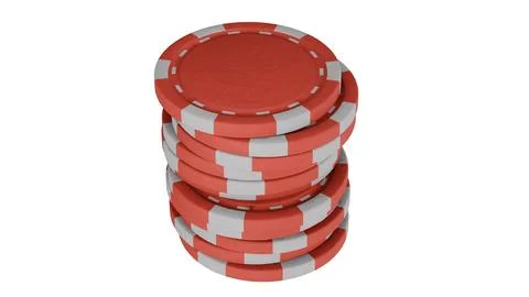 Red poker chips stack neatly against white background Stock Illustration