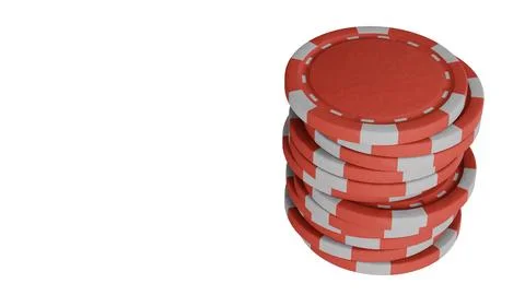Red poker chips stack neatly against white background Stock Illustration