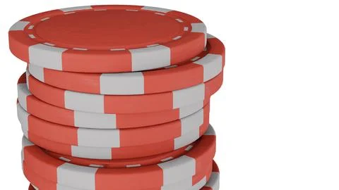 Red poker chips stack neatly against white background Stock Illustration