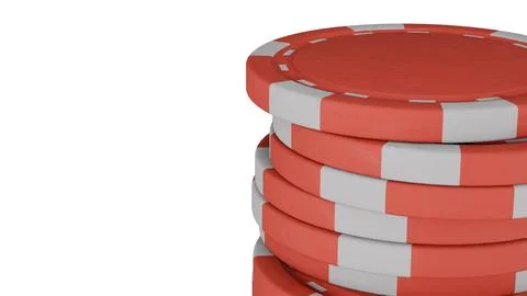 Red poker chips stack neatly against white background Stock Illustration