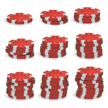 Red Poker Chips Stacks Vector. 3D Realistic Set. Plastic Poker Gambling Chips Stock Illustration