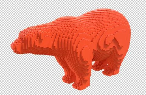 Red polar bear from plastic blocks on a transparent background. Stock Illustration