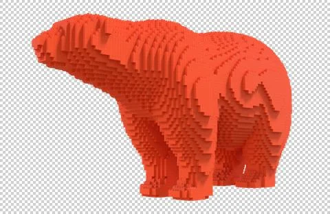 Red polar bear from plastic blocks on a transparent background. Stock Illustration