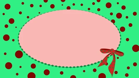 Red polka dot bow appears and wiggles on a pink oval frame. Copy space. Stock Footage 322508255