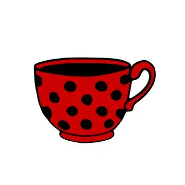 Red polka dot Cup. Mug of black coffee. Hand drawn simple kitchen supplies. V Stock-Illustration