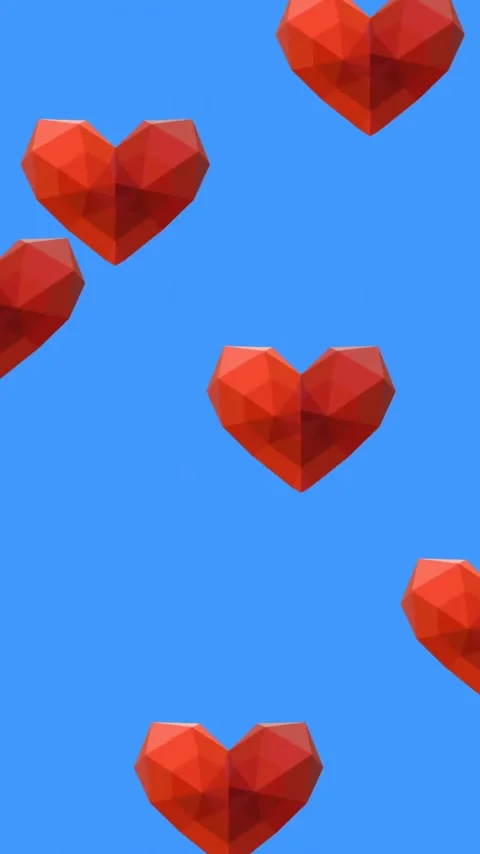 Red polygonal hearts animation over blue background Stock Footage 343888362