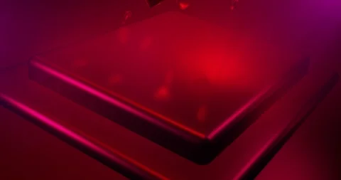 Red polygonal hearts falling on glamorous podium. Valentines Day event Stock Footage 124438258