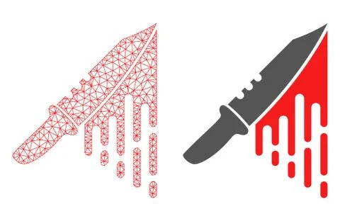 Red Polygonal Network Mesh Blood Knife and Flat Icon Stock Illustration