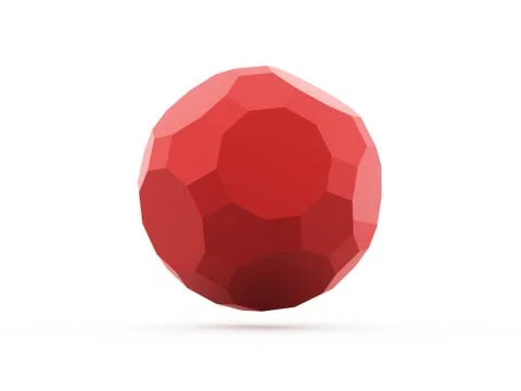Red polygonal sphere rendered isolated on white background Stock Illustration