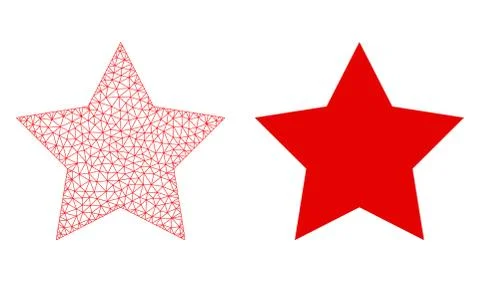Red Polygonal Wire Frame Mesh Red Star and Flat Icon Stock Illustration