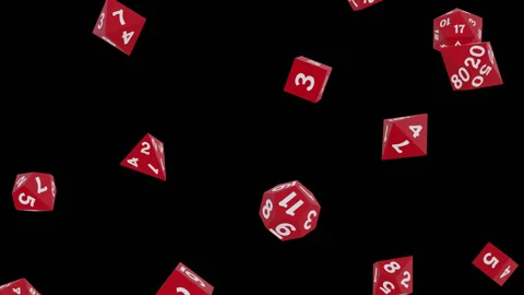 Red Polyhedral Dice Falling Loop with Alpha Matte Stock Footage 139208615