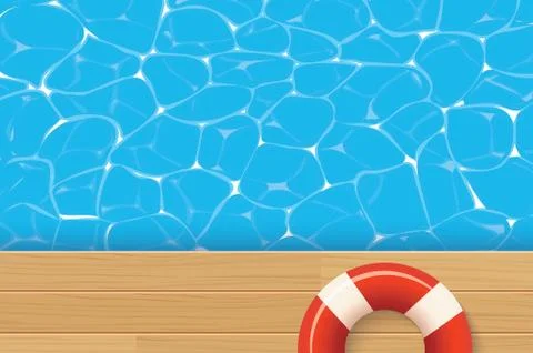 Red pool ring and swimming pool. Summer background. Ilustração Stock