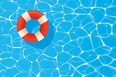 Red pool ring floating in a blue swimming pool. Summer background. Stock Illustration