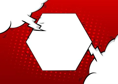 Red Pop Art Background with blank Hexagonal shape. Abstract Comic Book Vect.. Illustrazione stock