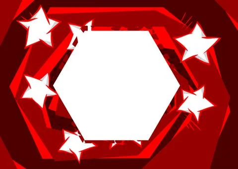 Red Pop Art Background with blank Hexagonal shape. Abstract Comic Book Vect.. Stock Illustration