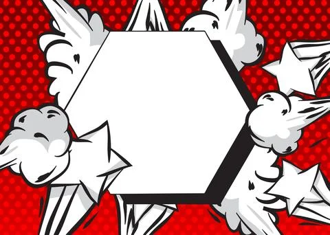 Red Pop Art Background with blank Hexagonal shape. Abstract Comic Book Vect.. Illustrazione stock