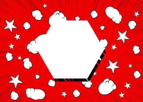 Red Pop Art Background with blank Hexagonal shape. Abstract Comic Book Vect.. Illustrazione stock