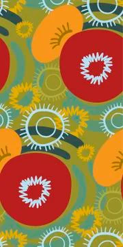 Red poppies backdrop seamless pattern vector floral design primitive Stock Illustration