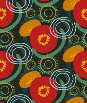 Red poppies backdrop seamless pattern vector floral design primitive Stock Illustration