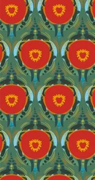 Red poppies backdrop seamless pattern vector floral design primitive scandina Stock Illustration