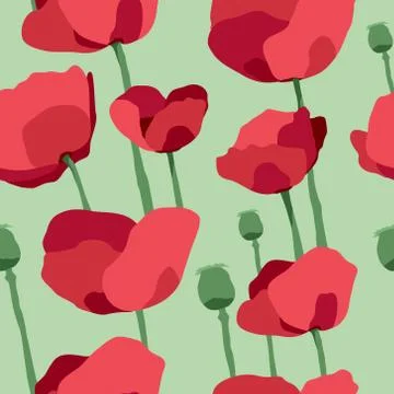 Red poppies on field seamless pattern Stock-Illustration