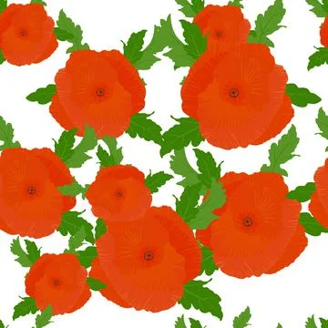 Red poppies. Seamless pattern with small bugs Stock Illustration