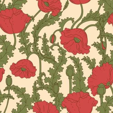 Red Poppies Seamless Pattern. Vector Floral illustration Stock Illustration