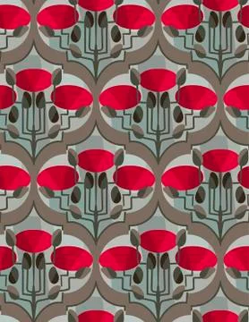 Red poppies seamless pattern vector floral design primitive scandinavian Stock Illustration