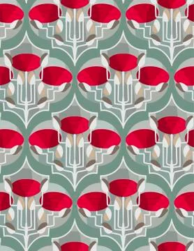 Red poppies seamless pattern vector floral design primitive scandinavian Stock Illustration