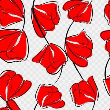 Red poppies. Seamless pattern. Vector illustration eps 10. Stock Illustration