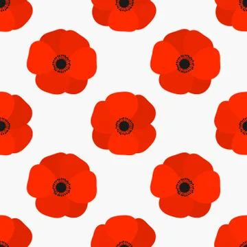 Red poppies seamless pattern. Vector illustration. Stock Illustration